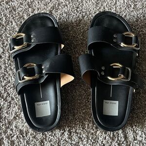 Dolce Vita Black Sandals with Gold Buckles